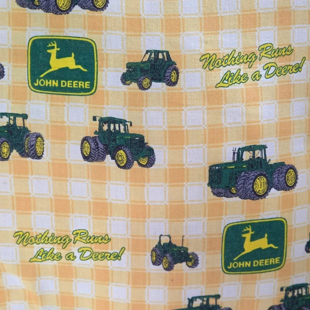 John Deere Throw Pillow Green Yellow Ruffled Tractor Plaid Accent